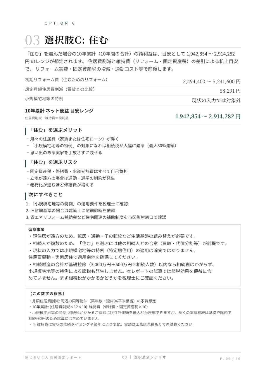有料レポート見本 9ページ目: 03 選択肢C: 住む